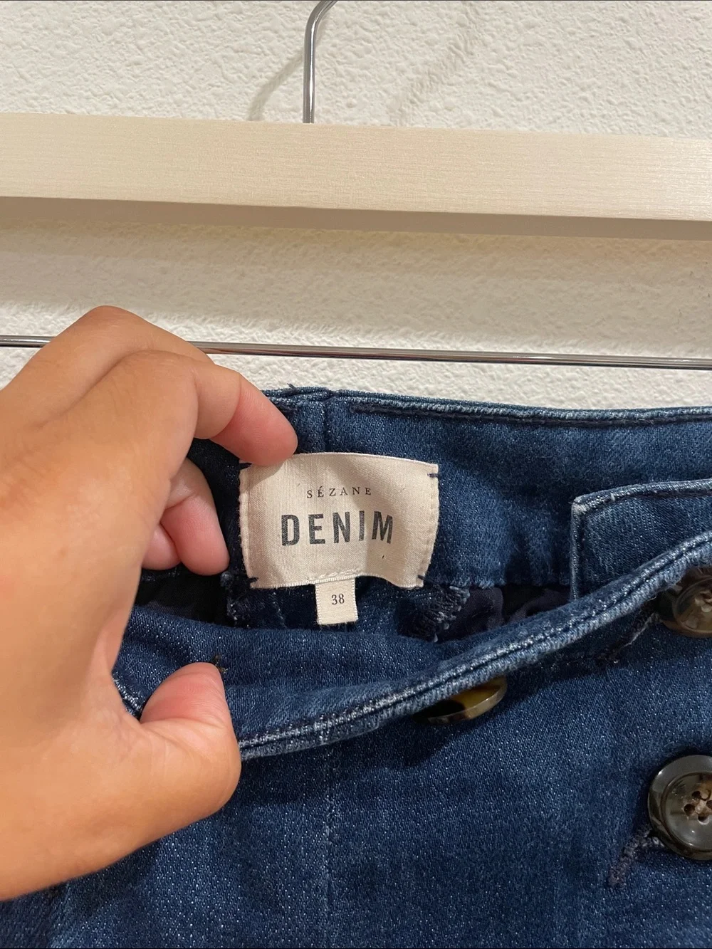 Sesame Denim High-Waist Sailor Damon Wide-Leg Denim Jeans Button Front Size 38